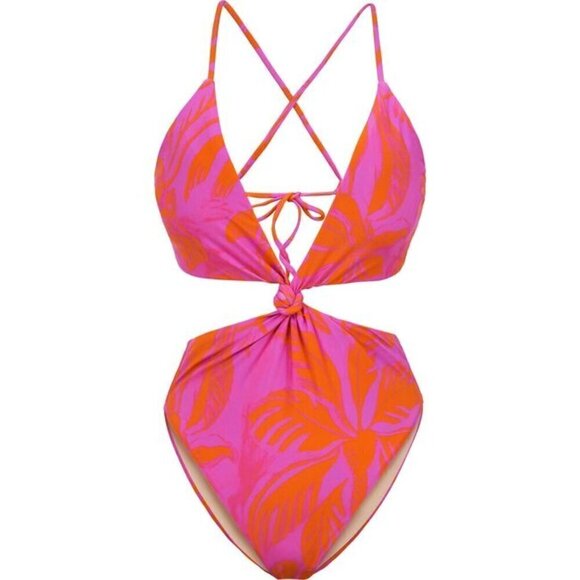 New PQ Swim Del Mar Palms Print Knot Cutout One-Piece Swimsuit NWT Large - Picture 7 of 14